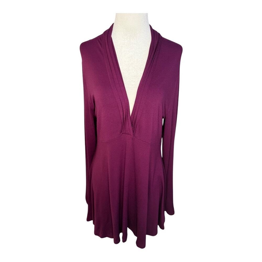 J. Jill Women's Purple V-Neck Tunic Blouse Size Medium Long Sleeve Casual